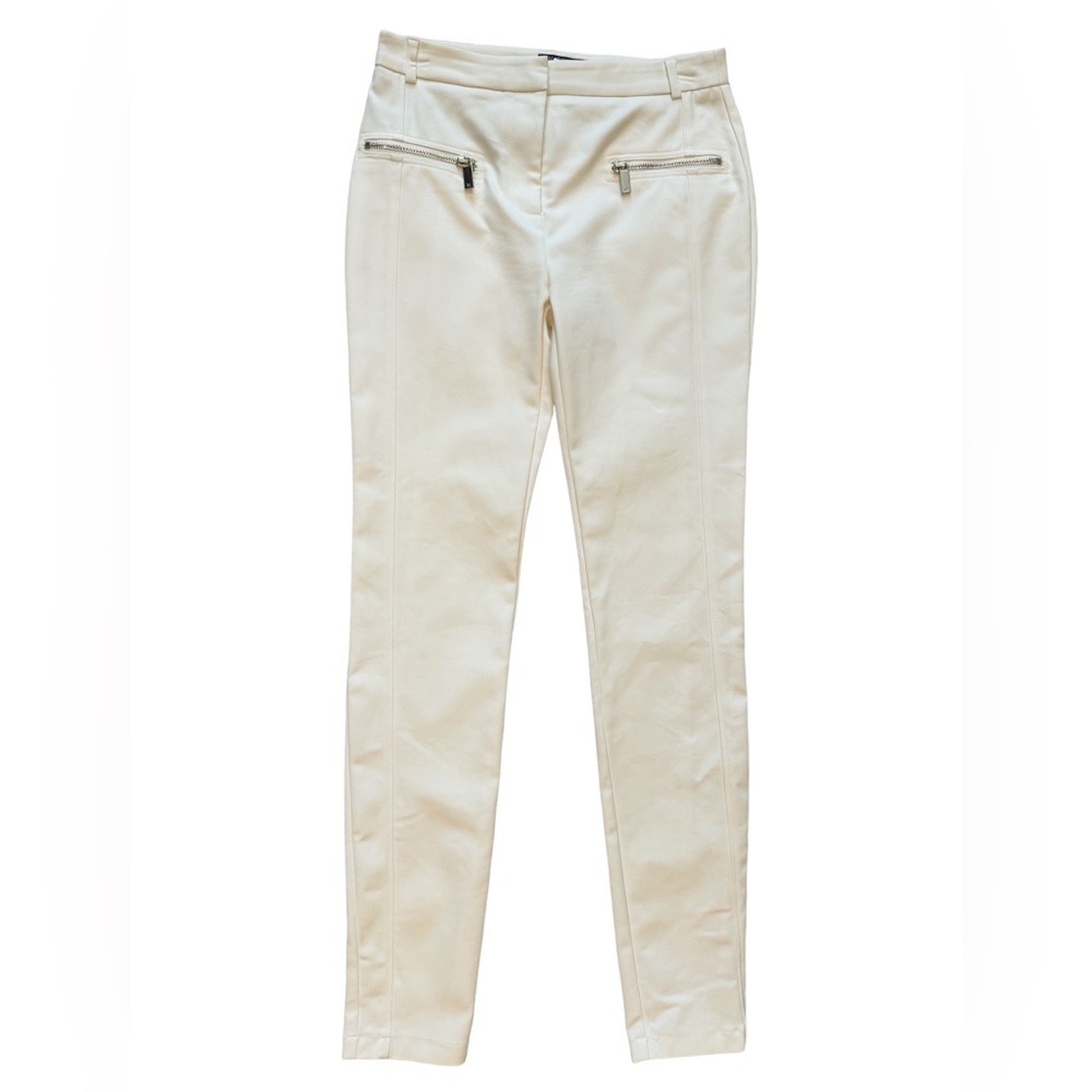 Marciano Los Angeles Ivory Pants Sz XS Exposed Gold Accent Zippers Cotton Blend